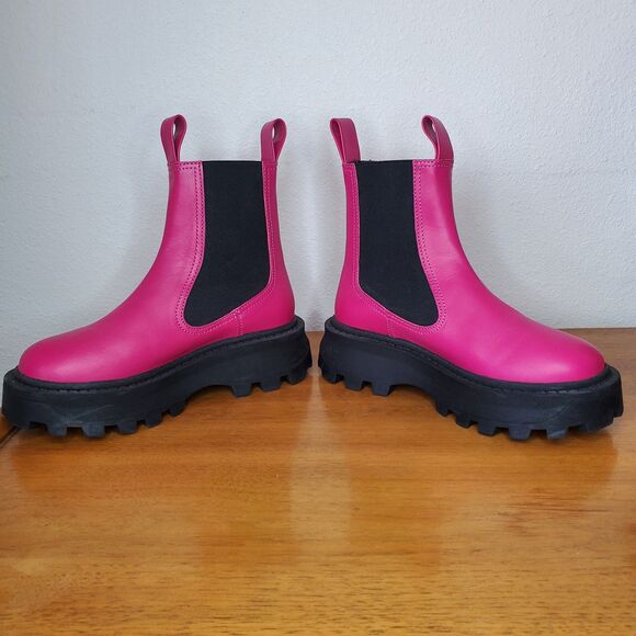 SIMON MILLER Pink Scrambler Boots Pull On Leather Combat Goring Lug Sole SZ 5/35 - Picture 11 of 11